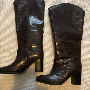 a new day Dark Brown Croc-Embossed Heeled Boots